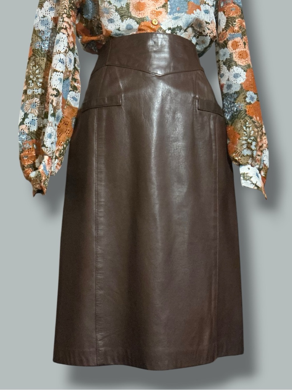 Vintage Maxima Chocolate Brown Leather High Waist Pencil Skirt 8